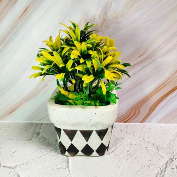 White Printed Ceramic Planter - KC1178