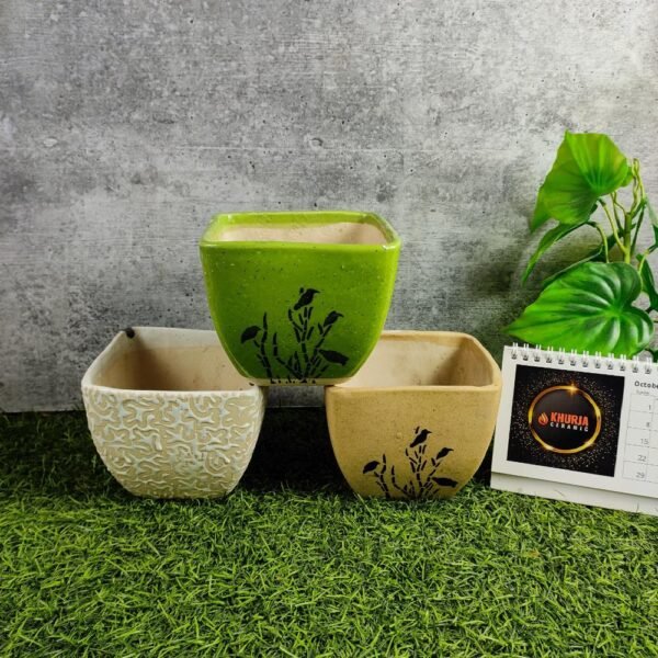 Square Design Khurja Pottery Ceramic Planters - KC3027