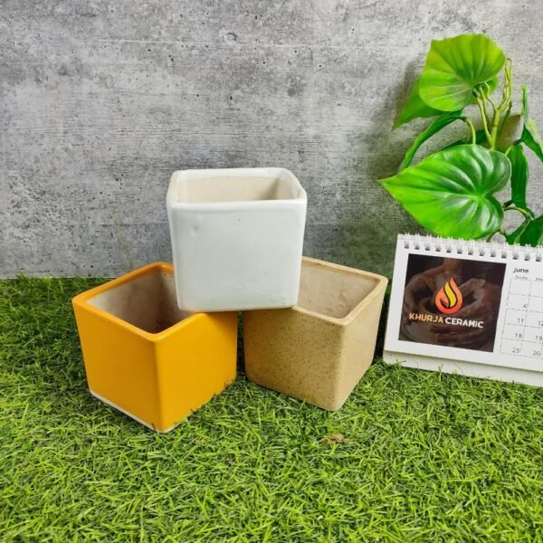 Square Shape Khurja Ceramic TableTop Planters - KC3166