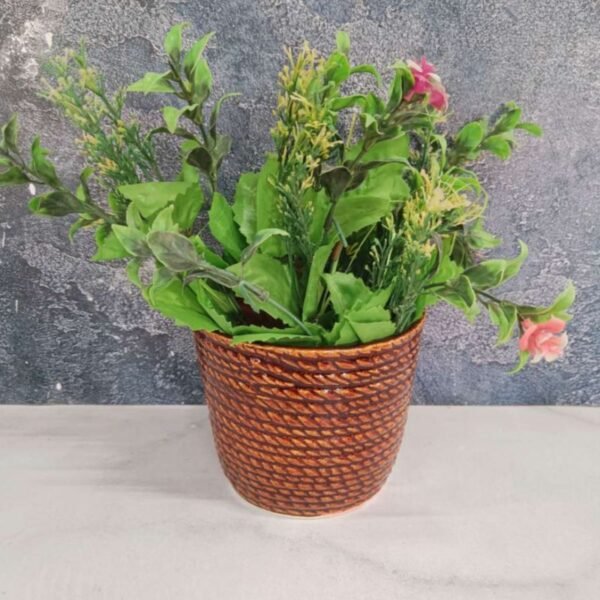 Rope Design Round Khurja Ceramic Indoor Pots - ST8212