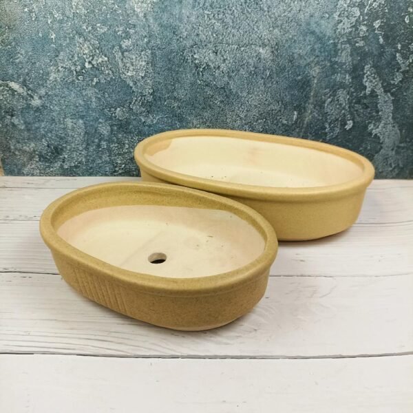 Khurja Pottery Brown Plain Ceramic Bonsai Pots-DRH1021